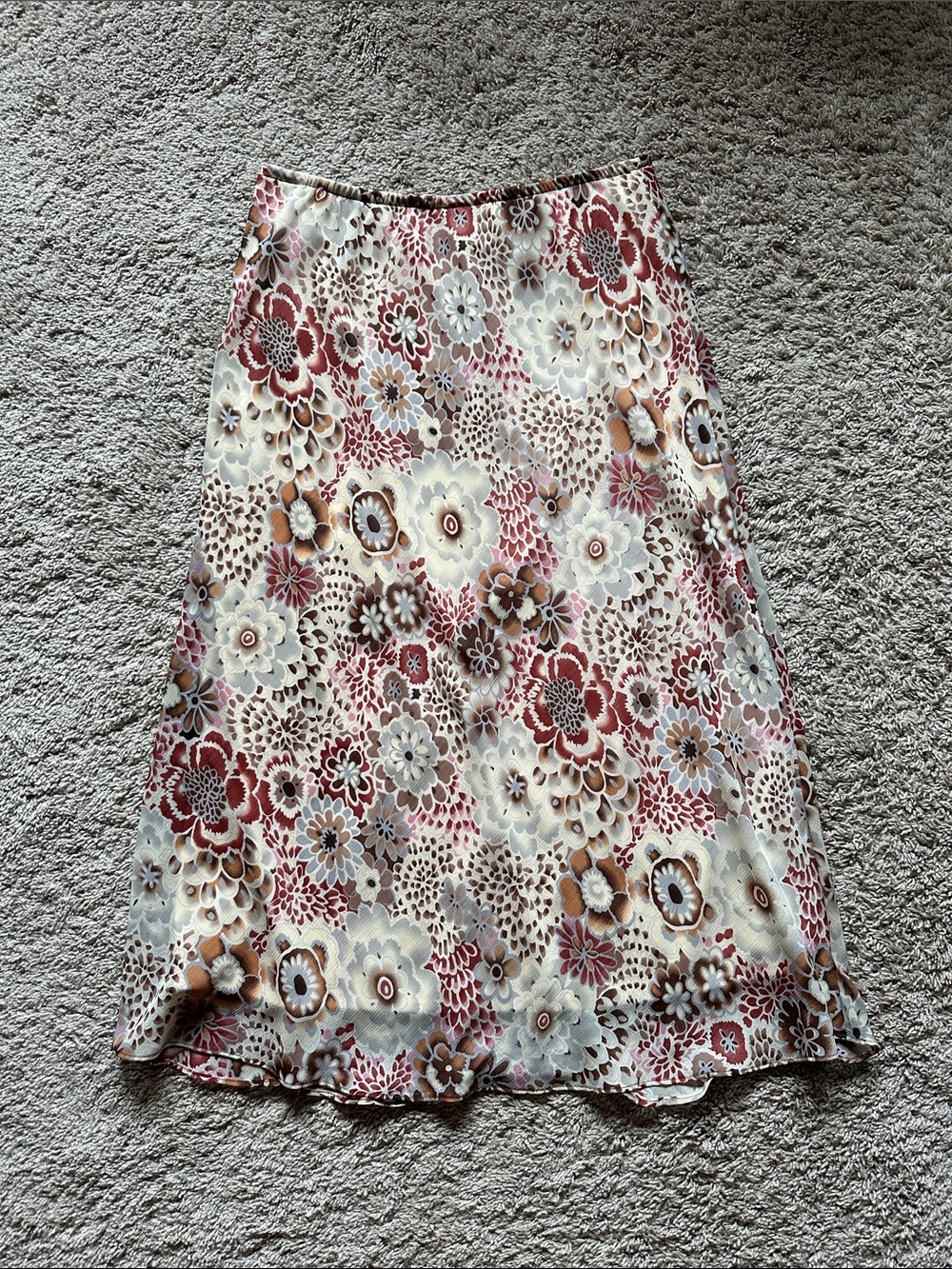 Floral A-Line Midi Skirt in Cream and Rose